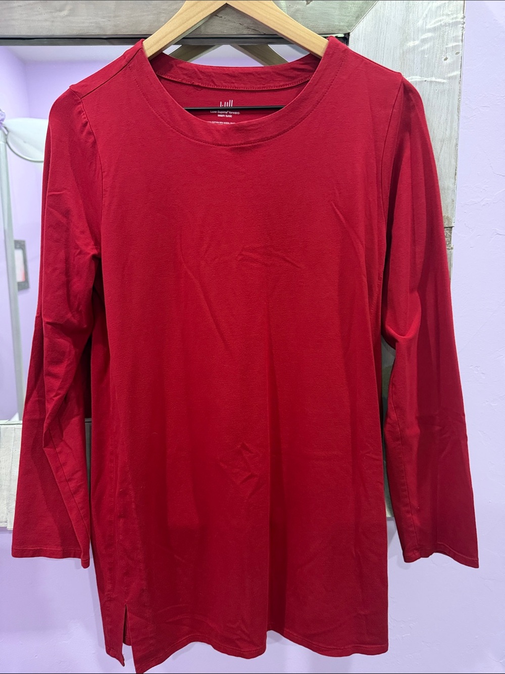 J. Jill Red Long-Sleeve Crewneck Tee